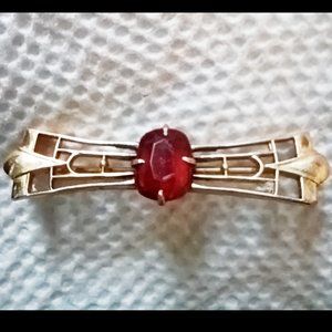 1920s DECO JOHN H PECKHAM Open Filigree Ruby Brooch Pin